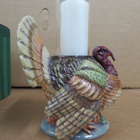 Dept 56 Turkey Large Centerpiece Hurricane Pillar Candle Holder Thanksgiving IOB - Picture 5 of 12